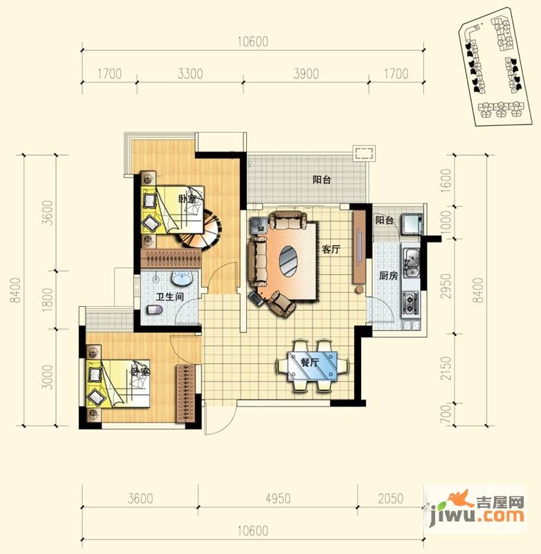 锦丽华庭2室2厅1卫82.2㎡户型图