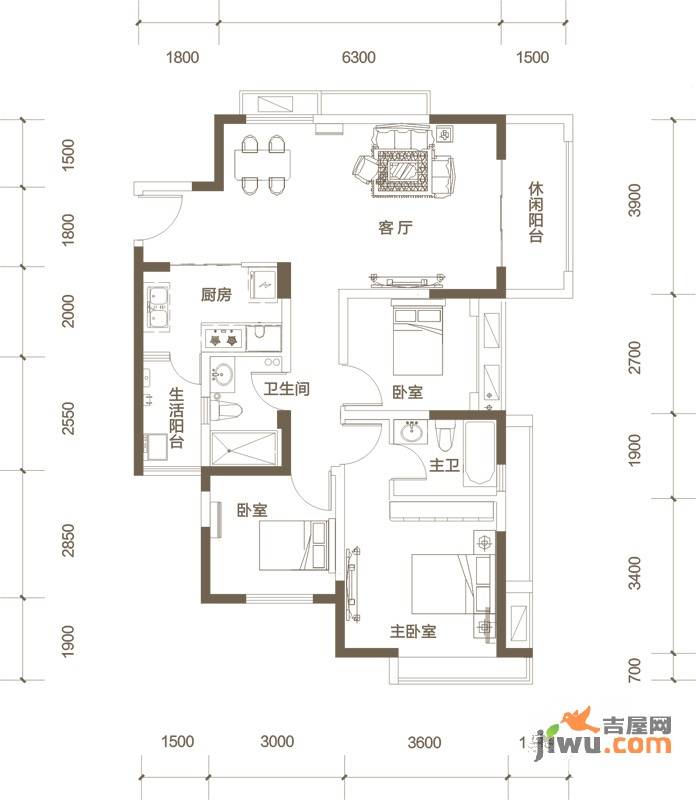 金沙柏林郡3室2厅2卫101㎡户型图