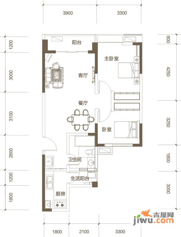 金沙柏林郡2室2厅1卫81㎡户型图