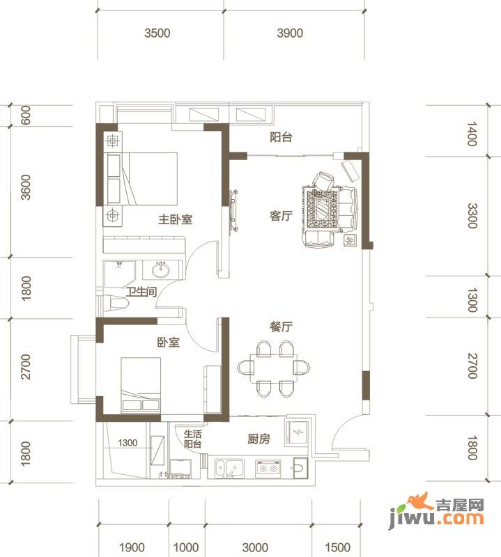 金沙柏林郡2室2厅1卫83㎡户型图