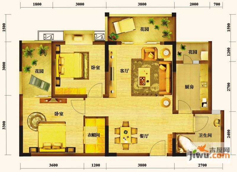 卡碧蓝湾1室2厅1卫64.5㎡户型图