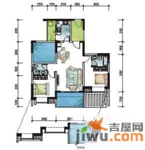 美年广场美岸2室2厅2卫87.5㎡户型图