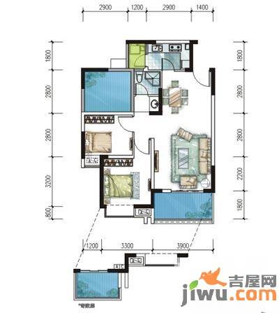 美年广场美岸2室2厅1卫79.8㎡户型图