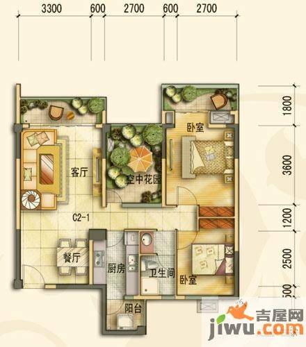 旺府豪庭2室2厅1卫95.7㎡户型图