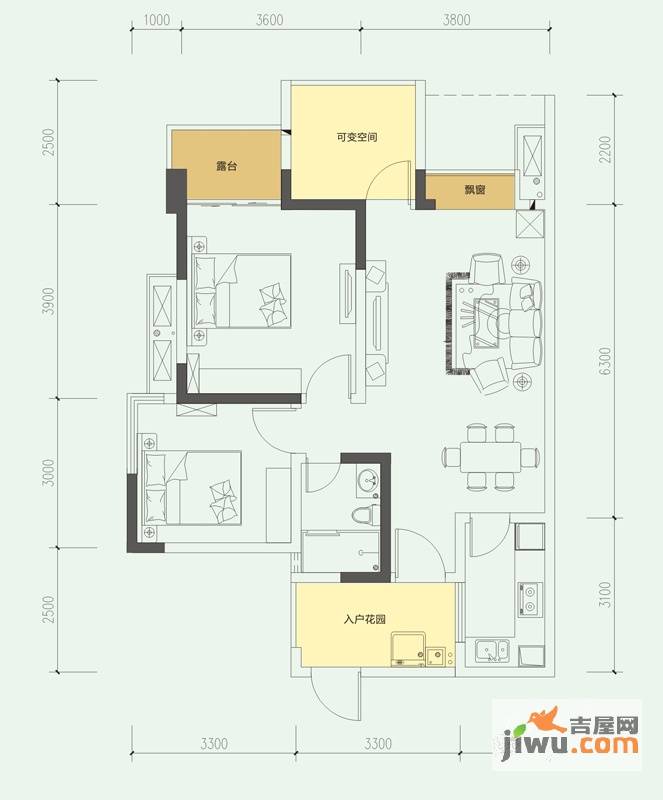 沙河壹号一期2室2厅1卫82㎡户型图