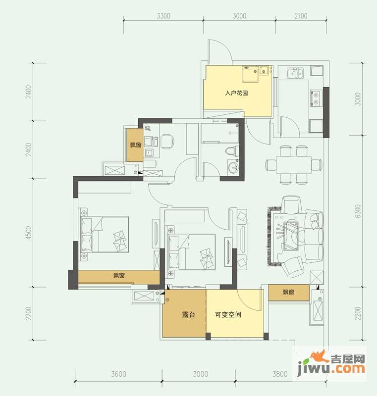 沙河壹号一期3室2厅1卫94㎡户型图