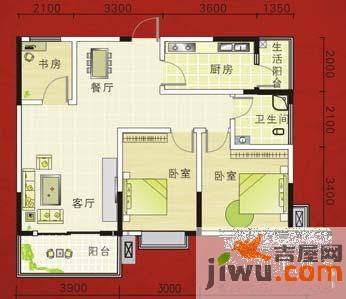 渥嘉郡3室2厅1卫96.6㎡户型图