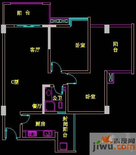 蜀青怡和茗居2室2厅1卫户型图