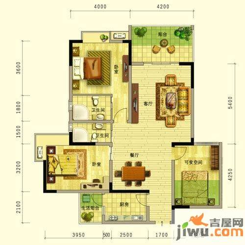 阳光地中海3室2厅2卫120.3㎡户型图