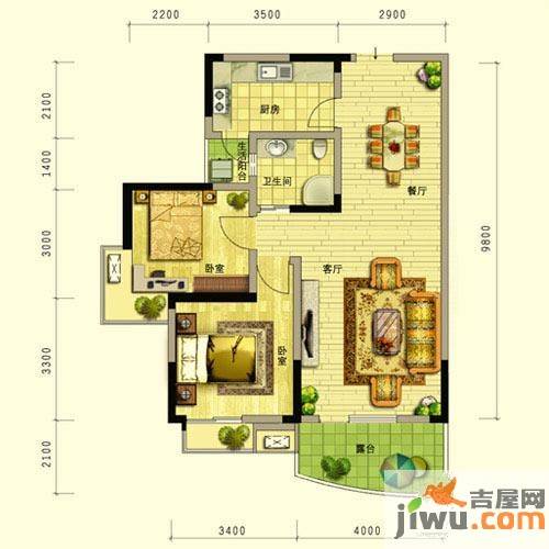 阳光地中海普通住宅87.7㎡户型图