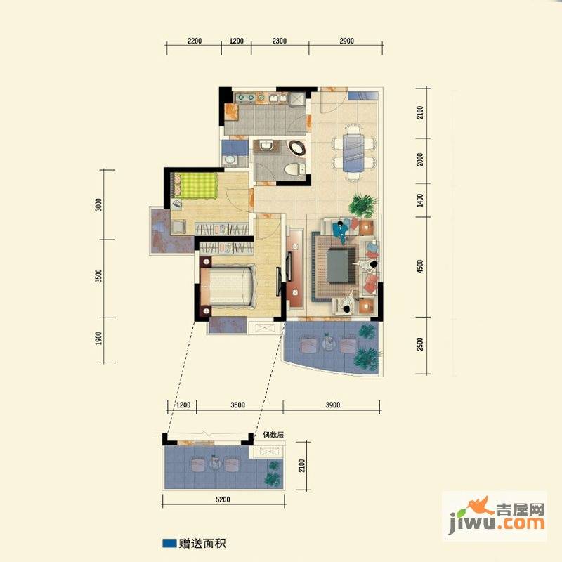 阳光地中海2室2厅1卫90.8㎡户型图