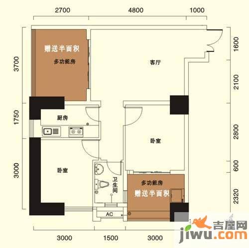 天紫界2室2厅1卫76㎡户型图