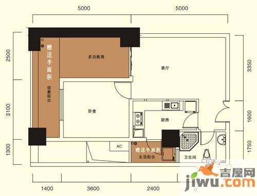 天紫界2室2厅1卫65.9㎡户型图