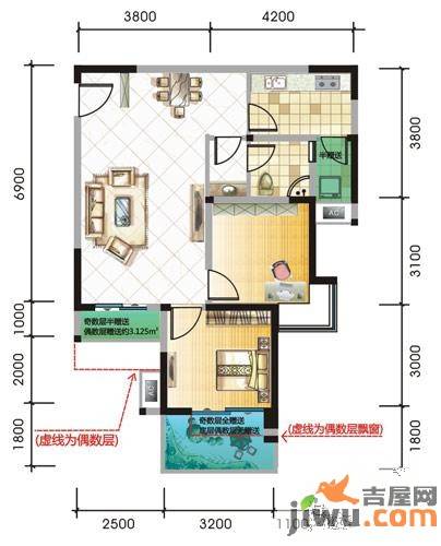 榕树岭2室1厅1卫76㎡户型图