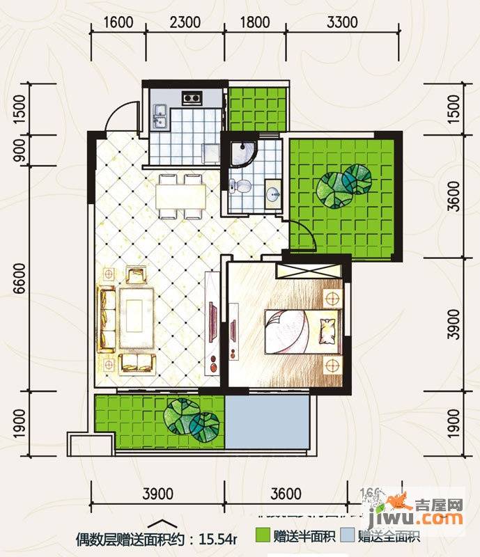 慕和南道1室2厅1卫76.7㎡户型图