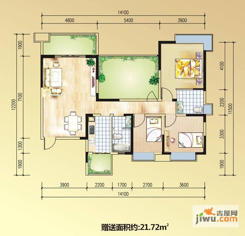 慕和南道2室2厅2卫135.4㎡户型图