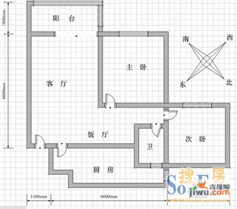 峨眉天颐2室1厅1卫80㎡户型图