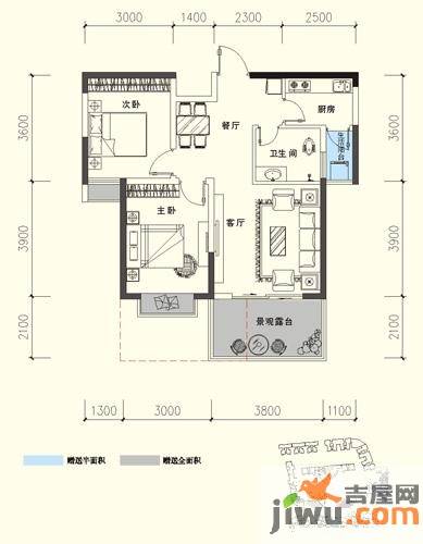 欣宇都市港湾2室2厅1卫73.4㎡户型图