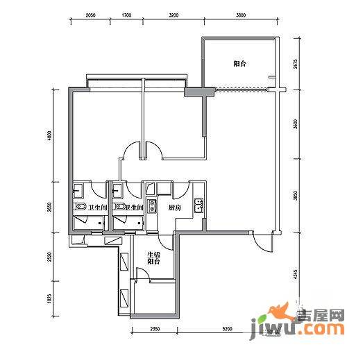 时代豪庭2室2厅2卫114㎡户型图