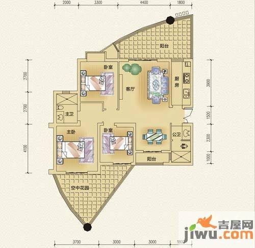 巨龙环岛国际社区3室2厅2卫129.7㎡户型图