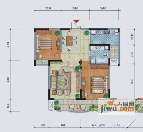 和信水沐天城2室2厅1卫100㎡户型图