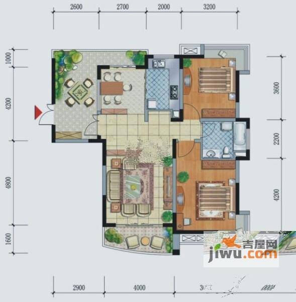 和信水沐天城2室2厅1卫104㎡户型图