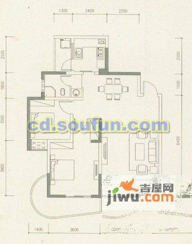 育才竹岛2室2厅1卫97.2㎡户型图