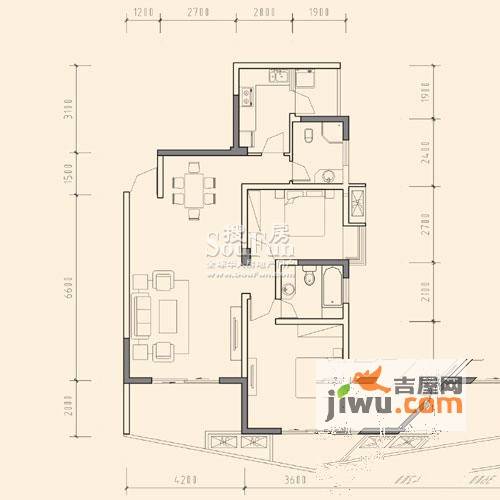 育才竹岛2室2厅2卫101.3㎡户型图