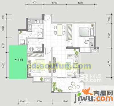 尚东美林2室2厅1卫89㎡户型图