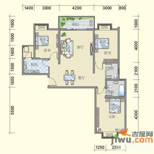 天府江南3室2厅2卫114㎡户型图