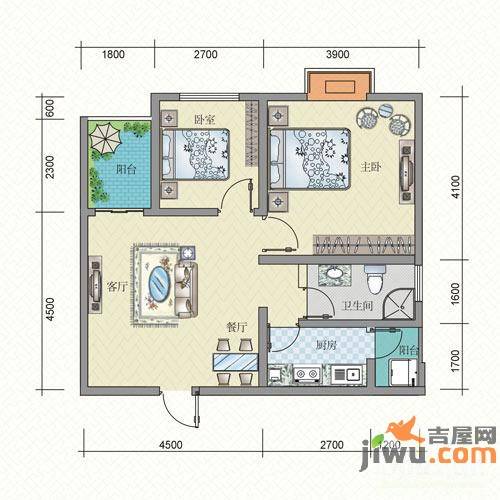 天府江南2室2厅1卫68.7㎡户型图