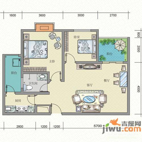 天府江南2室2厅1卫83.5㎡户型图