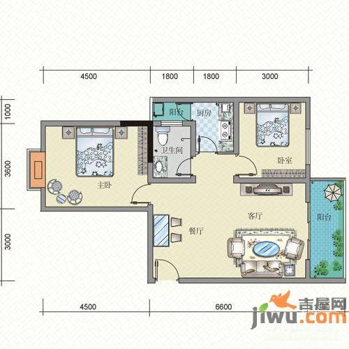 天府江南2室2厅1卫83.5㎡户型图