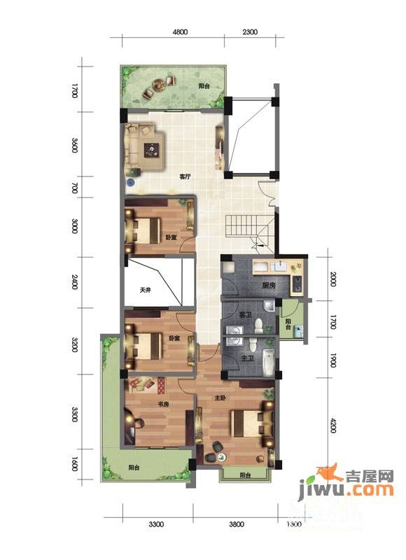 天府江南4室2厅2卫118.1㎡户型图