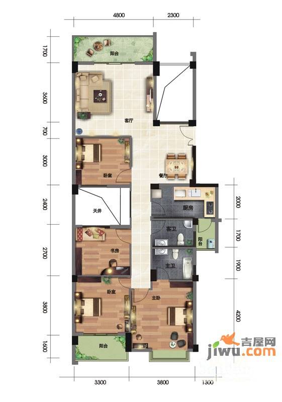 天府江南4室2厅2卫127.5㎡户型图