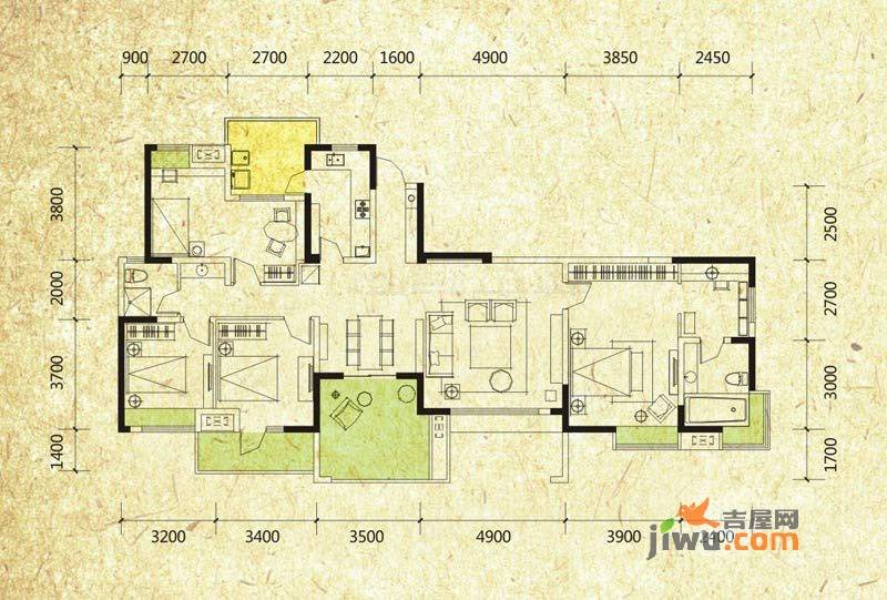 万科魅力之城四期4室2厅2卫164㎡户型图