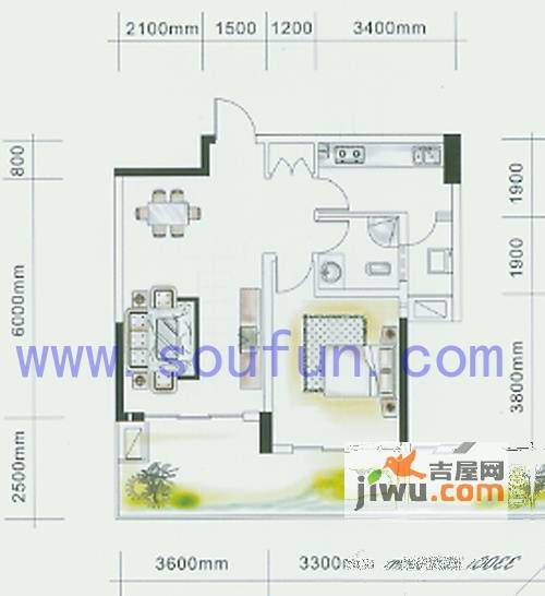 芙蓉名城一期1室2厅1卫68㎡户型图