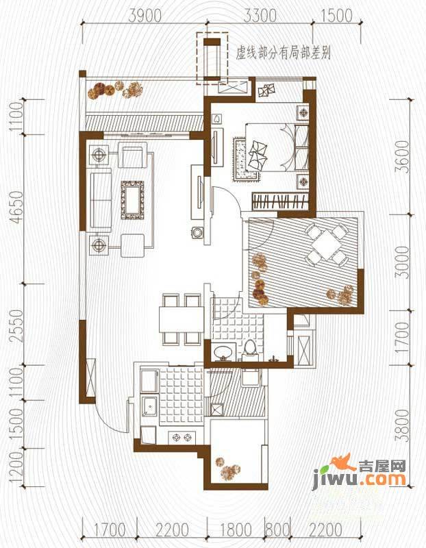 翡翠城1室2厅1卫78㎡户型图