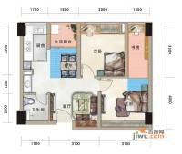 汇融新贵公馆2室2厅1卫53.1㎡户型图