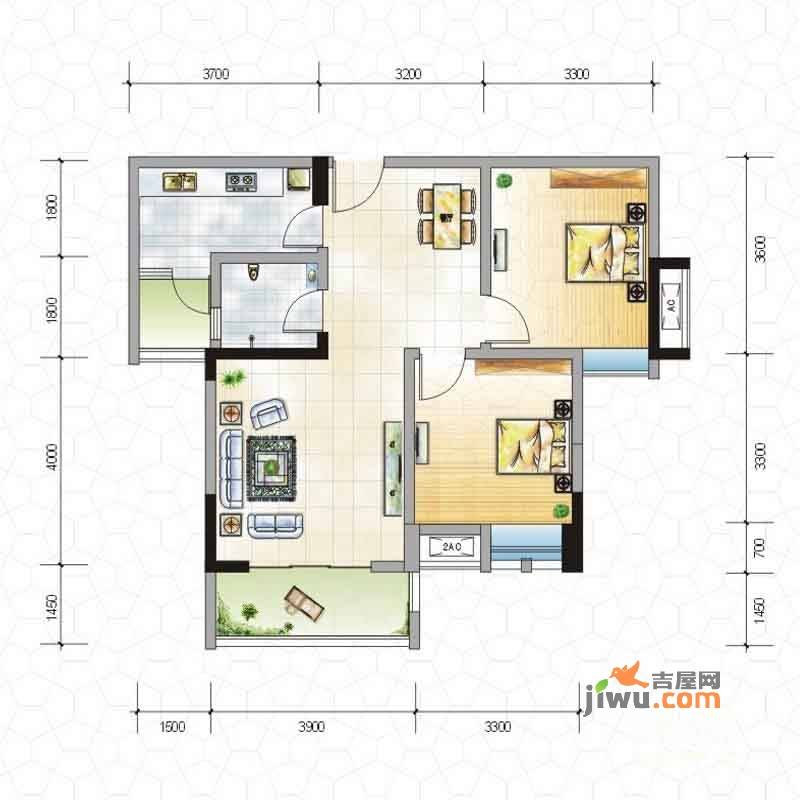 弗客水岸2室2厅1卫77.8㎡户型图