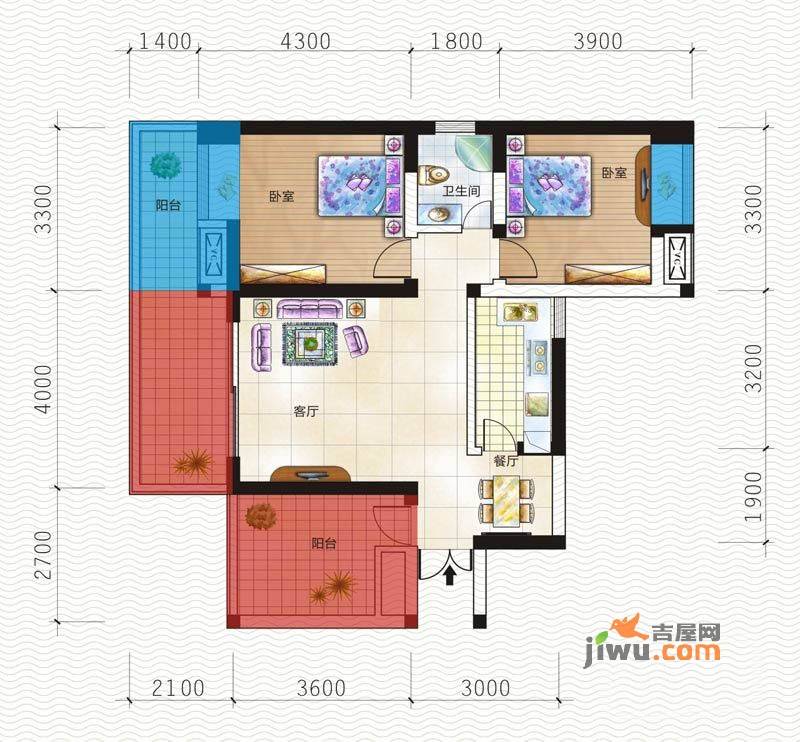 钱隆天下2室2厅1卫85.3㎡户型图