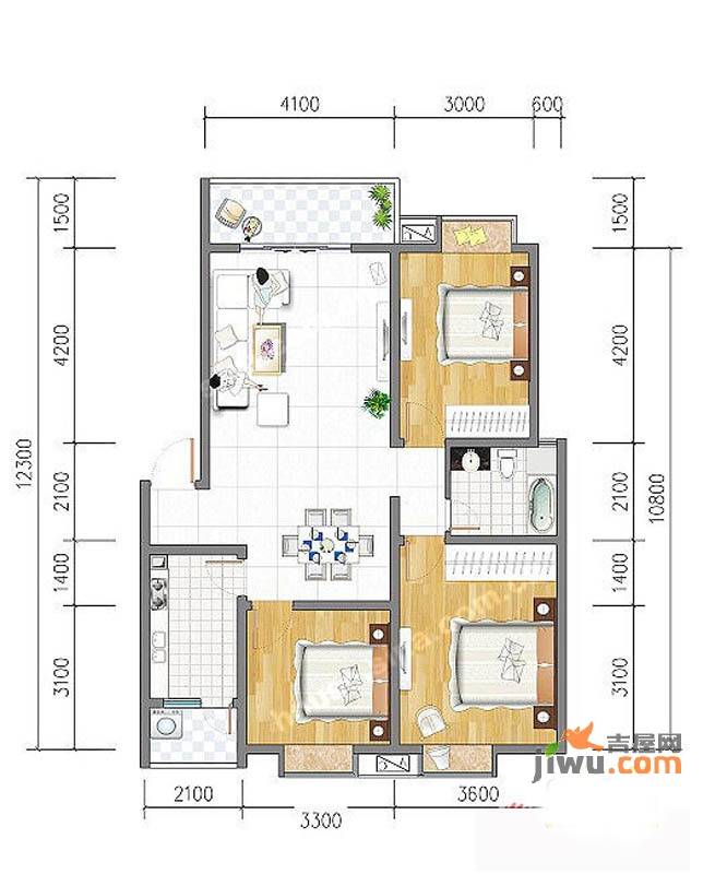 云水涧3室2厅2卫102㎡户型图