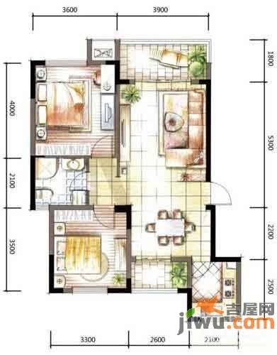 万鸿城市花园2室2厅1卫85㎡户型图