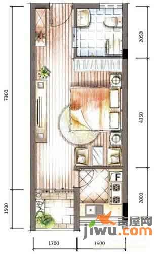 万鸿城市花园1室1厅1卫42㎡户型图