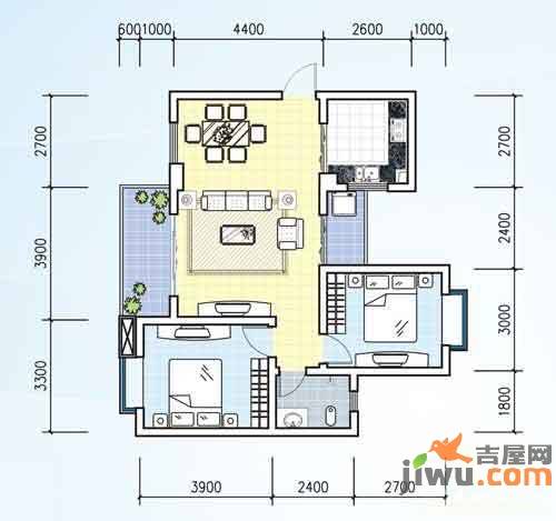 江海锦华苑2室2厅1卫82.8㎡户型图