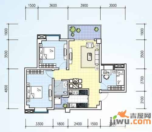 江海锦华苑3室2厅1卫92.5㎡户型图