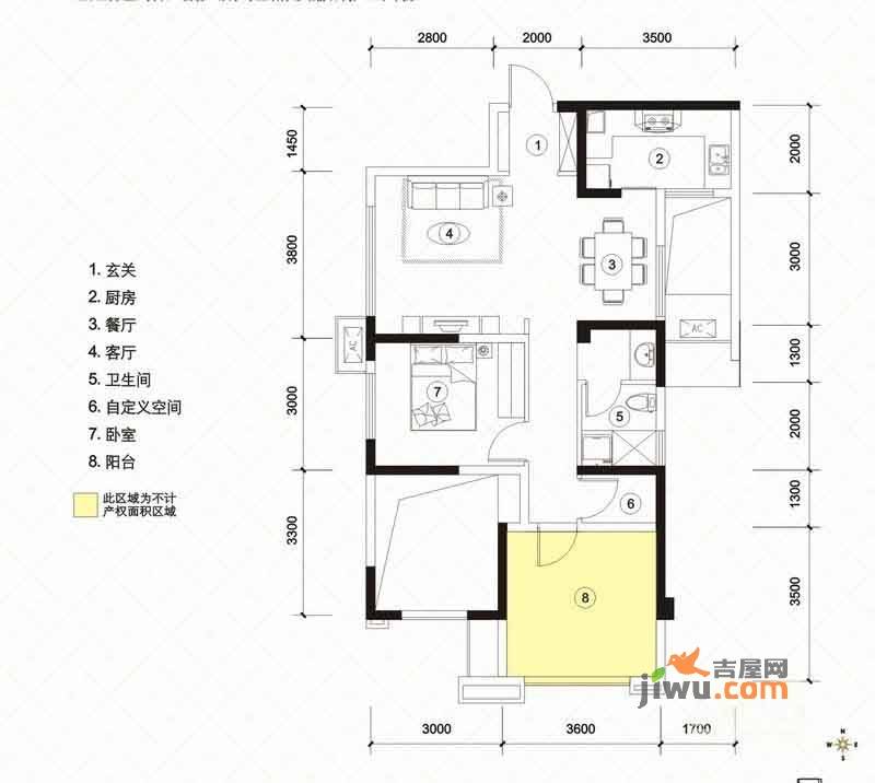 万科金色海蓉一期3室2厅2卫74㎡户型图