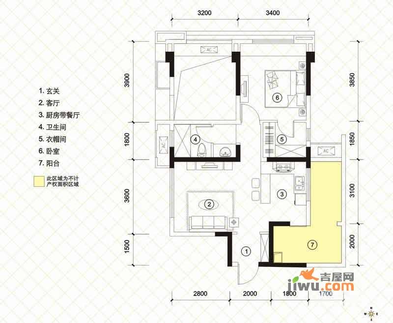 万科金色海蓉一期1室2厅1卫户型图