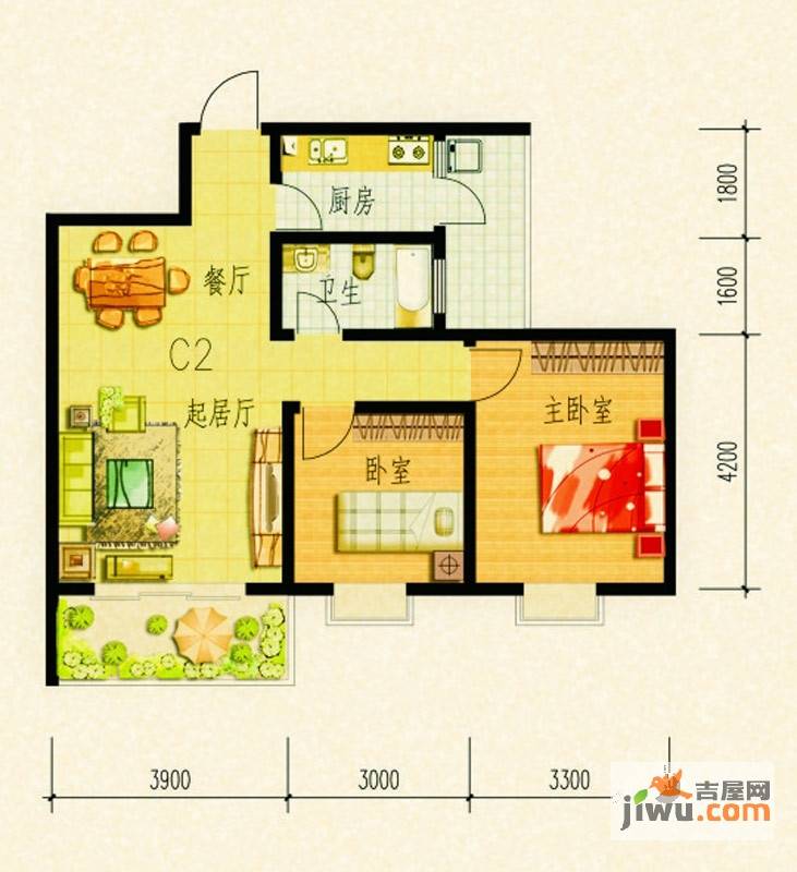 嘉美华凯2室2厅1卫81.9㎡户型图