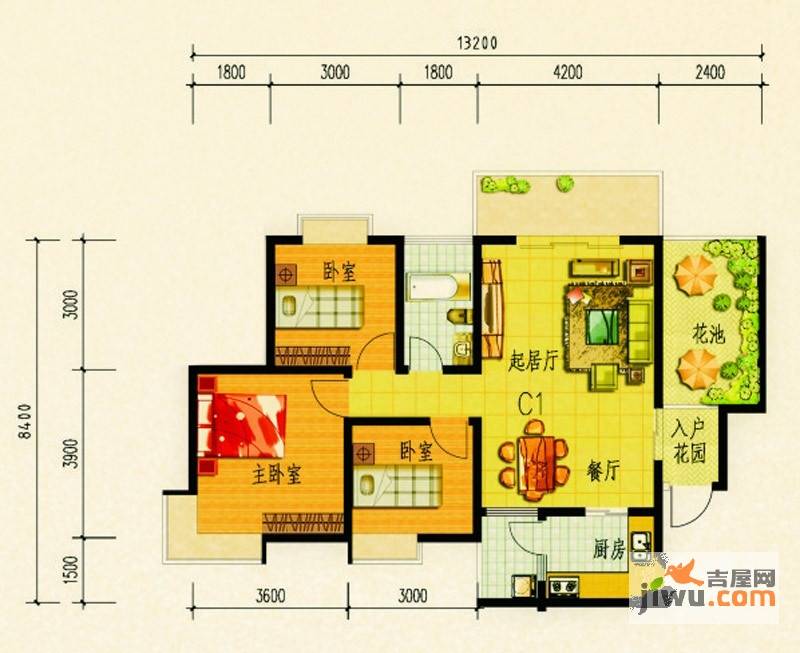 嘉美华凯3室2厅2卫94.6㎡户型图